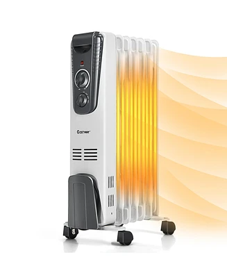 1500W Electric Oil Filled Radiator Space Heater 5.7 Fin Thermostat Room Radiant