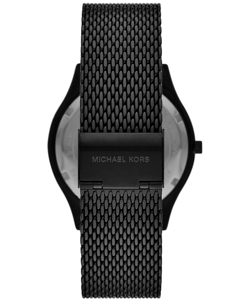 Michael Kors Men's Runway Three-Hand Black Stainless Steel Mesh Watch 44mm and Wallet Gift Set