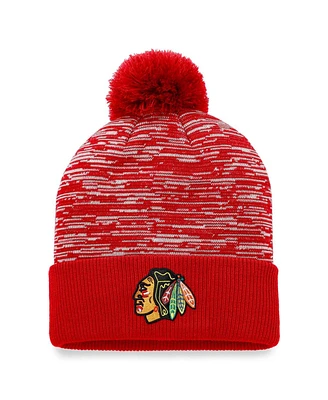 Men's Fanatics Red Chicago Blackhawks Defender Cuffed Knit Hat with Pom