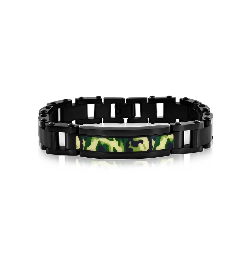 Metallo Stainless Steel Camo Id Bracelet - Black Plated