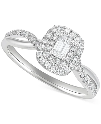 Diamond Emerald-Cut Double Halo Engagement Ring (1/2 ct. t.w.) in 14k White Gold