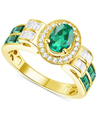 Lab-Grown Emerald (7/8 ct. t.w.) & White Sapphire (1/3 Statement Ring 14k Gold-Plated Sterling Silver (Also Additional Gemst