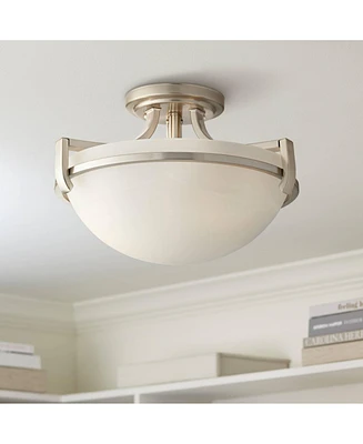 Regency Hill Mallot Vintage Traditional Glam Ceiling Light Semi Flush Mount Fixture Brushed Nickel Metal 13" Wide Marbleized Glass Bowl Shade for Bedr