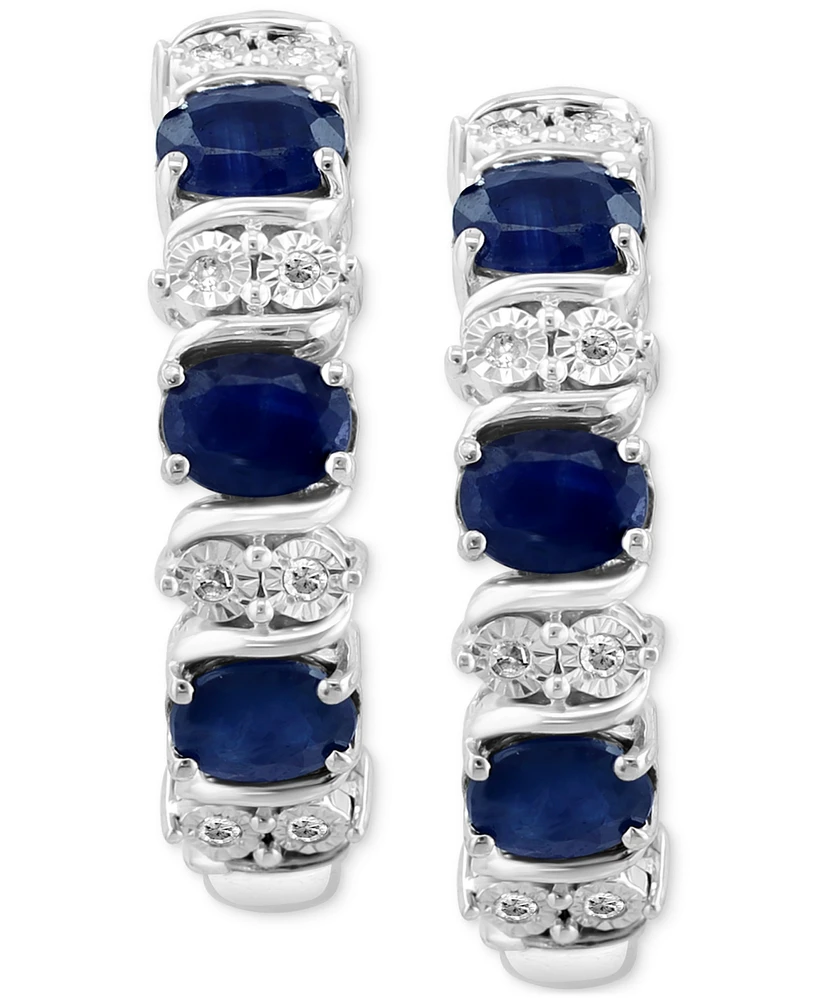 Effy Emerald (1-1/6 ct. t.w.) & Diamond (1/20 ct. t.w.) Extra Small Hoop Earrings in Sterling Silver, 0.33" (Also available in Ruby and Sapphire)