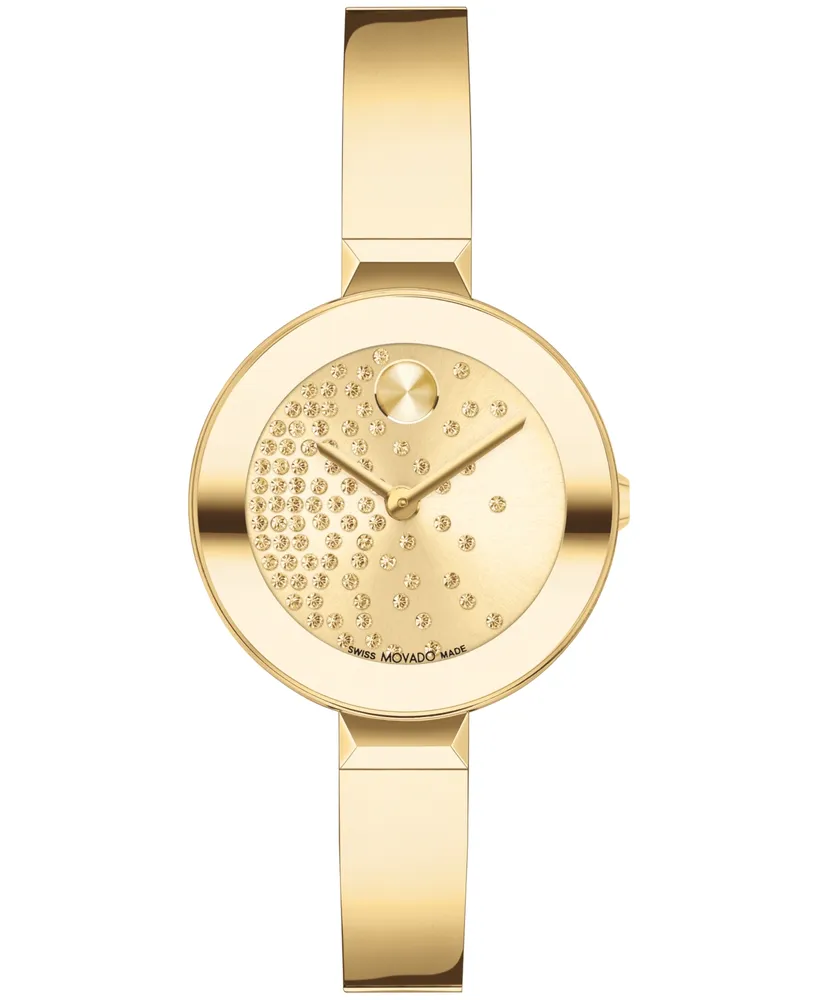Movado Women's Bold Bangles Swiss Quartz Ionic Plated Light Gold-Tone 2 Steel Watch 28mm