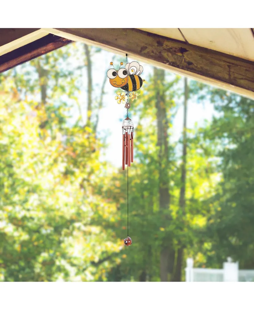 Fc Design 31" Long Yellow Bee Wind Chime with Copper Gem Home Decor Perfect Gift for House Warming, Holidays and Birthdays