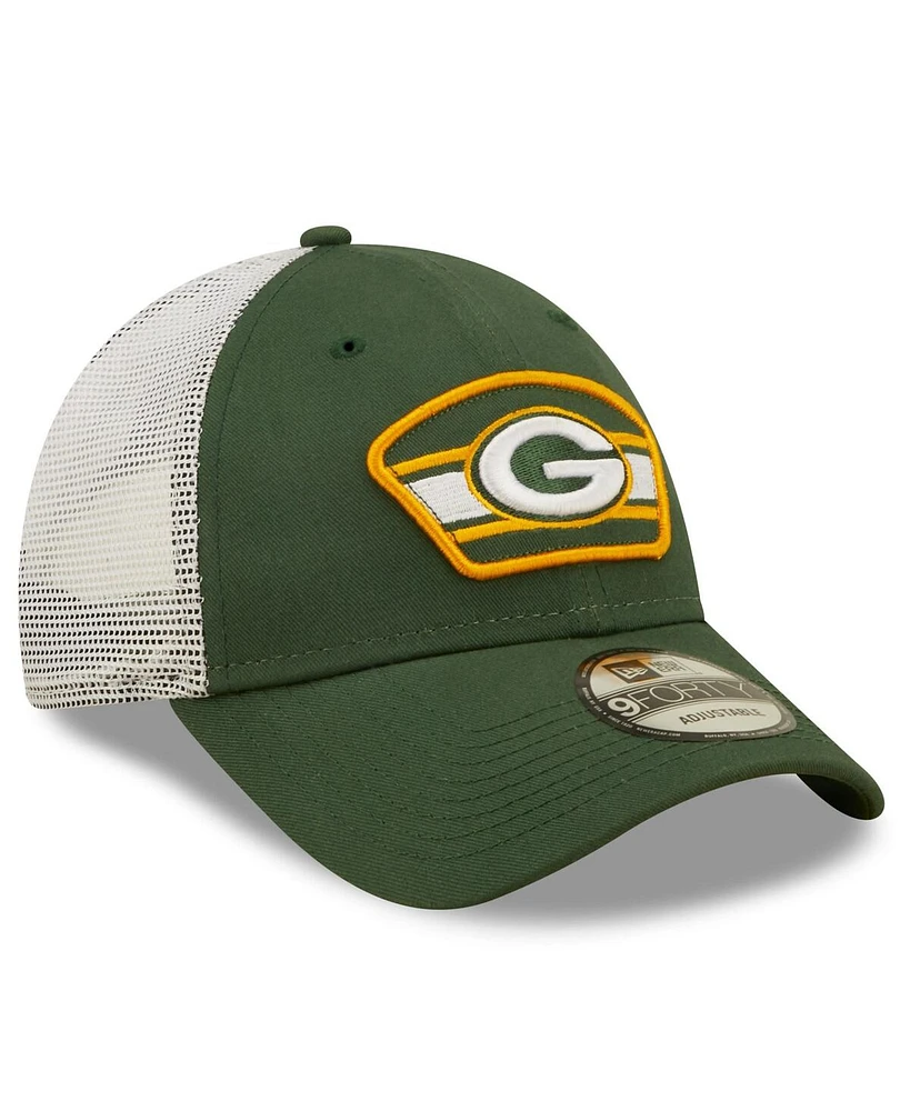 Men's New Era Green, White Green Bay Packers Logo Patch Trucker 9FORTY Snapback Hat