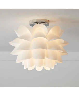Possini Euro Design White Flower Modern Ceiling Light Semi Flush-Mount Fixture 15 3/4" Wide Chrome for Bedroom Kitchen Living Room Hallway Dining Bath