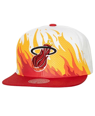 Men's Mitchell & Ness White Miami Heat Hot Fire Snapback Hat