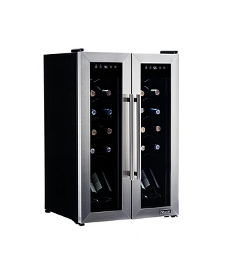 Newair 24 Bottle Wine Cooler Refrigerator, French Door Dual Temperature Zones, Freestanding Wine Fridge with Stainless Steel & Double-Layer Tempered G