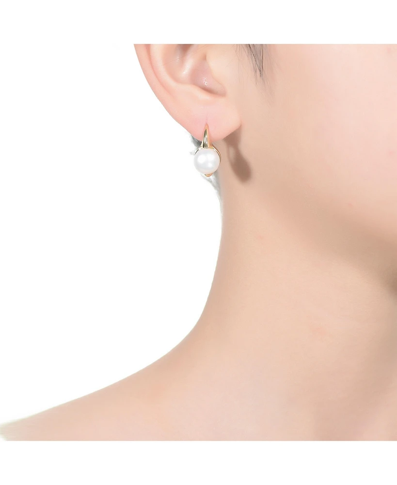 Genevive Sterling Silver 14K Gold Plated with Genuine Freshwater Pearl Leverback Earrings