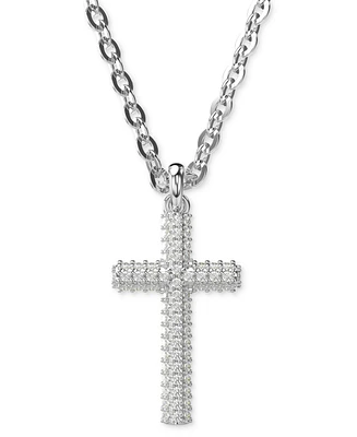 Swarovski Silver-Tone Insigne Crystal Cross Pendant Necklace, 15" + 3" extender