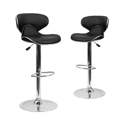 2 Pack Contemporary Cozy Mid-Back Vinyl Adjustable Height Barstool With Chrome Base