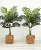 Nearly Natural 48" Artificial Paradise Palm Tree with Handmade Jute Cotton Basket with Tassels Diy Kit Set of 2