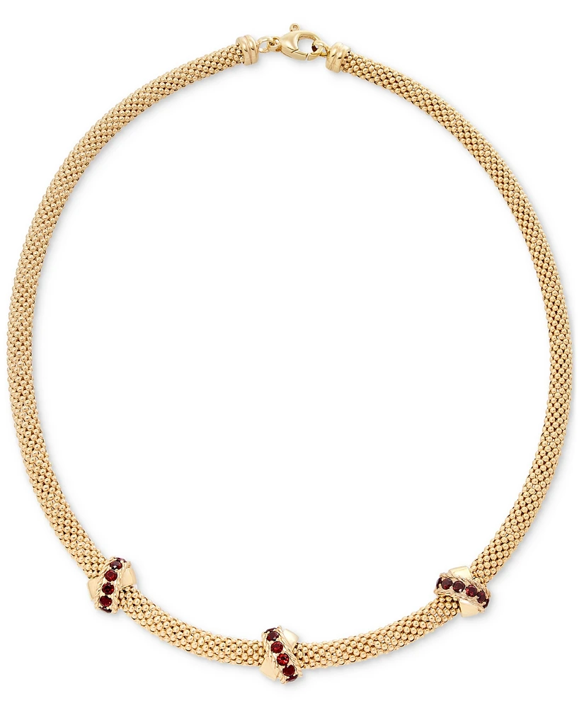 Garnet Crisscross Popcorn 18" Collar Necklace (3/8 ct. t.w.) in 14k Gold-Plated Sterling Silver