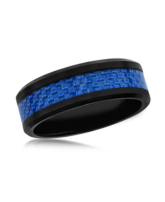 Black Tungsten Ring - Blue Carbon Fiber