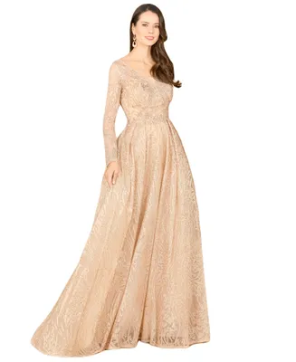 Lara Women's Long Sleeve, A-line Gown with a V-Neckline