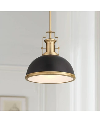 Posey Soft Gold Hanging Pendant Lighting 13" Wide Modern Black Dome Shade Fixture for Dining Room House Home Foyer Kitchen Entryway Bedroom Living Hig