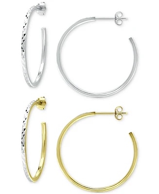 2-Pc. Set Textured Medium Hoop Earrings in Sterling Silver & 18k Gold-Plate, 1-1/4", Created for Macy's