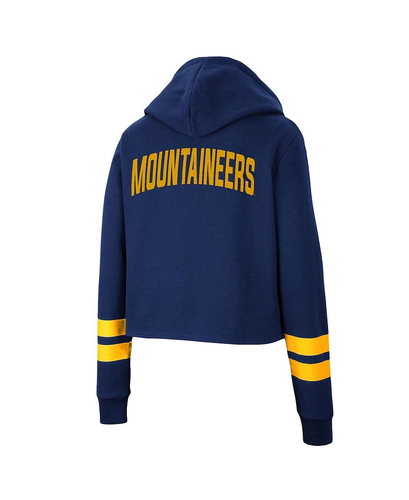 Women's Colosseum Navy West Virginia Mountaineers Throwback Stripe Cropped Pullover Hoodie