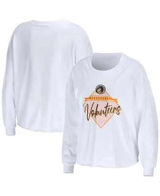 Women's Wear by Erin Andrews White Tennessee Volunteers Diamond Long Sleeve Cropped T-shirt