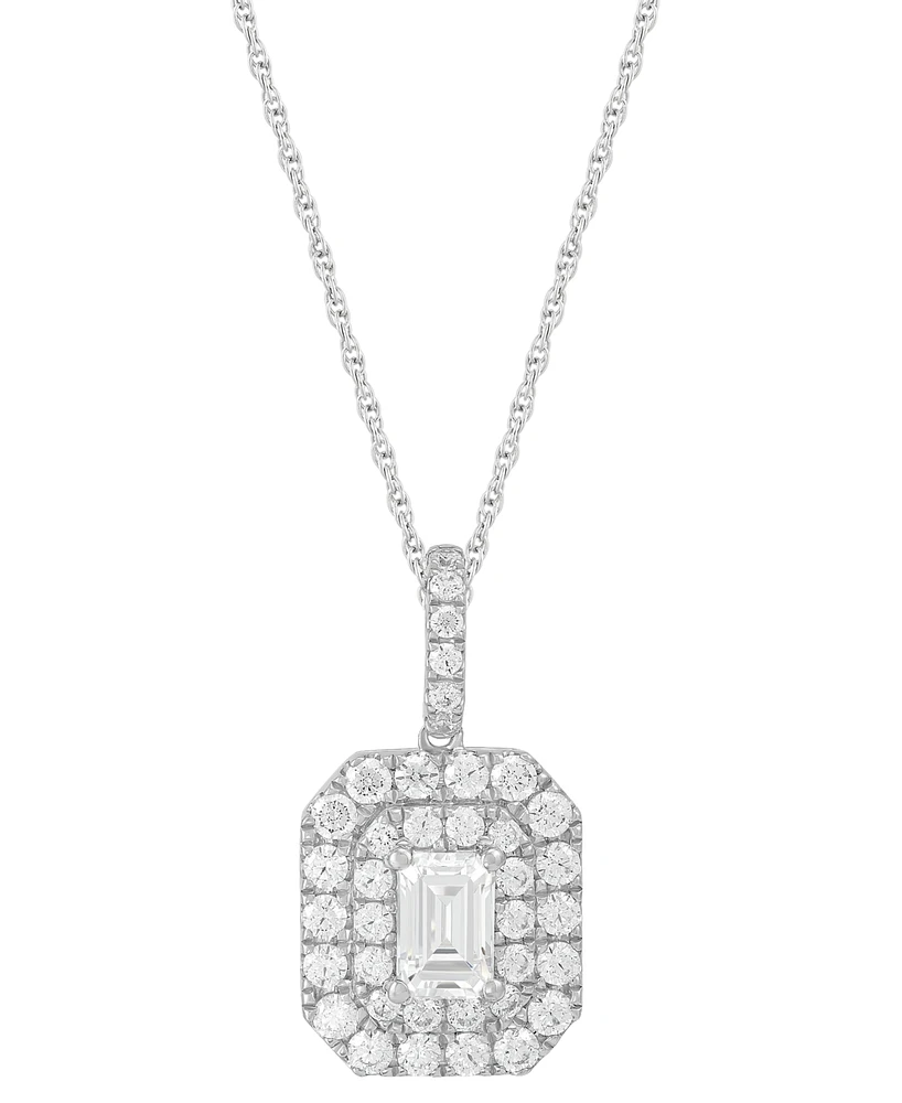 Grown With Love Lab Diamond Emerald-Cut & Round Halo 18" Pendant Necklace (1-1/4 ct. t.w.) 14k White or Yellow Gold