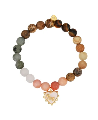 Unwritten Mother of Pearl Heart and Star Multi Color Stone Beaded Stretch Bracelet
