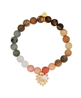 Unwritten Mother of Pearl Heart and Star Multi Color Stone Beaded Stretch Bracelet