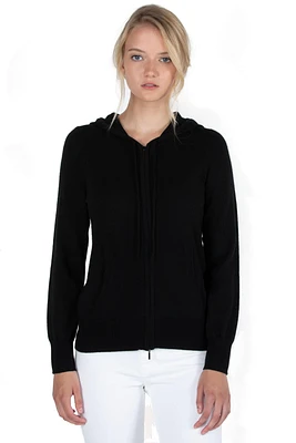 Jennie Liu Women's 100% Pure Cashmere Long Sleeve Zip Hoodie Cardigan Sweater