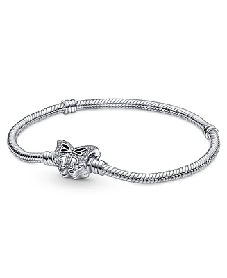 Pandora Moments Cubic Zirconia Butterfly Clasp Snake Chain Bracelet