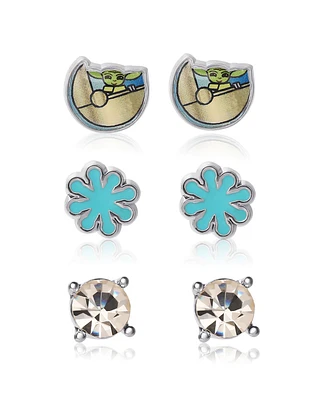 Star Wars Grogu Fashion Silver Plated Stud Earrings Set - 3 Pairs