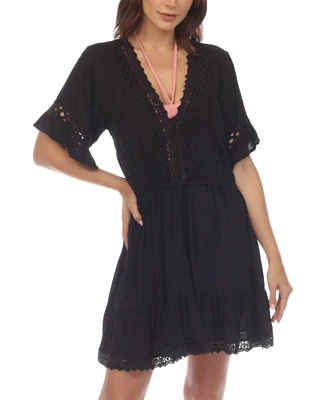 Raviya Women's V-Neck Short-Sleeve Lace-Trim Dress Cover-Up