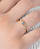 Simulated Opal (3mm) & Pave Wavy Accent Ring 18k Gold-Plated Sterling Silver