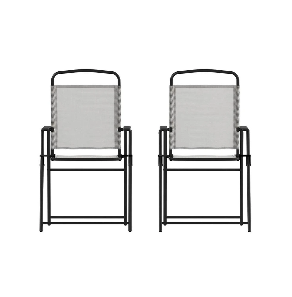 Munroe Set Of Textilene Folding Sling Style Patio Chairs With Armrests