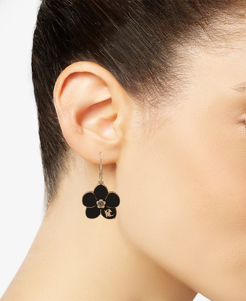 Karl Lagerfeld Paris Gold-Tone Black Flower Drop Earrings