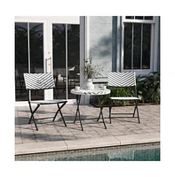 Emma+Oliver Ciel Three Piece Folding Bistro Set Pe Rattan With Metal Frames For Indoor And Outdoor Use
