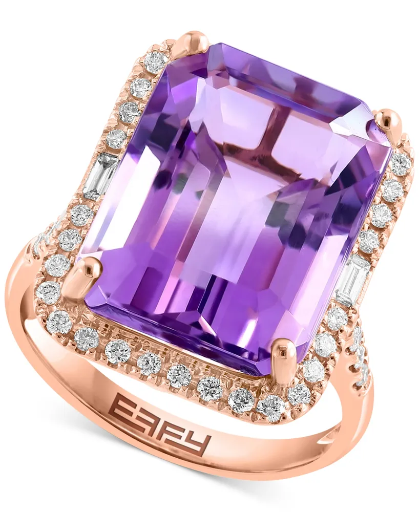 Effy Amethyst (10-3/4 ct. t.w.) & Diamond (3/8 Halo Ring 14k Gold (Also available Citrine, London Blue Topaz, Green Quartz Black Ony