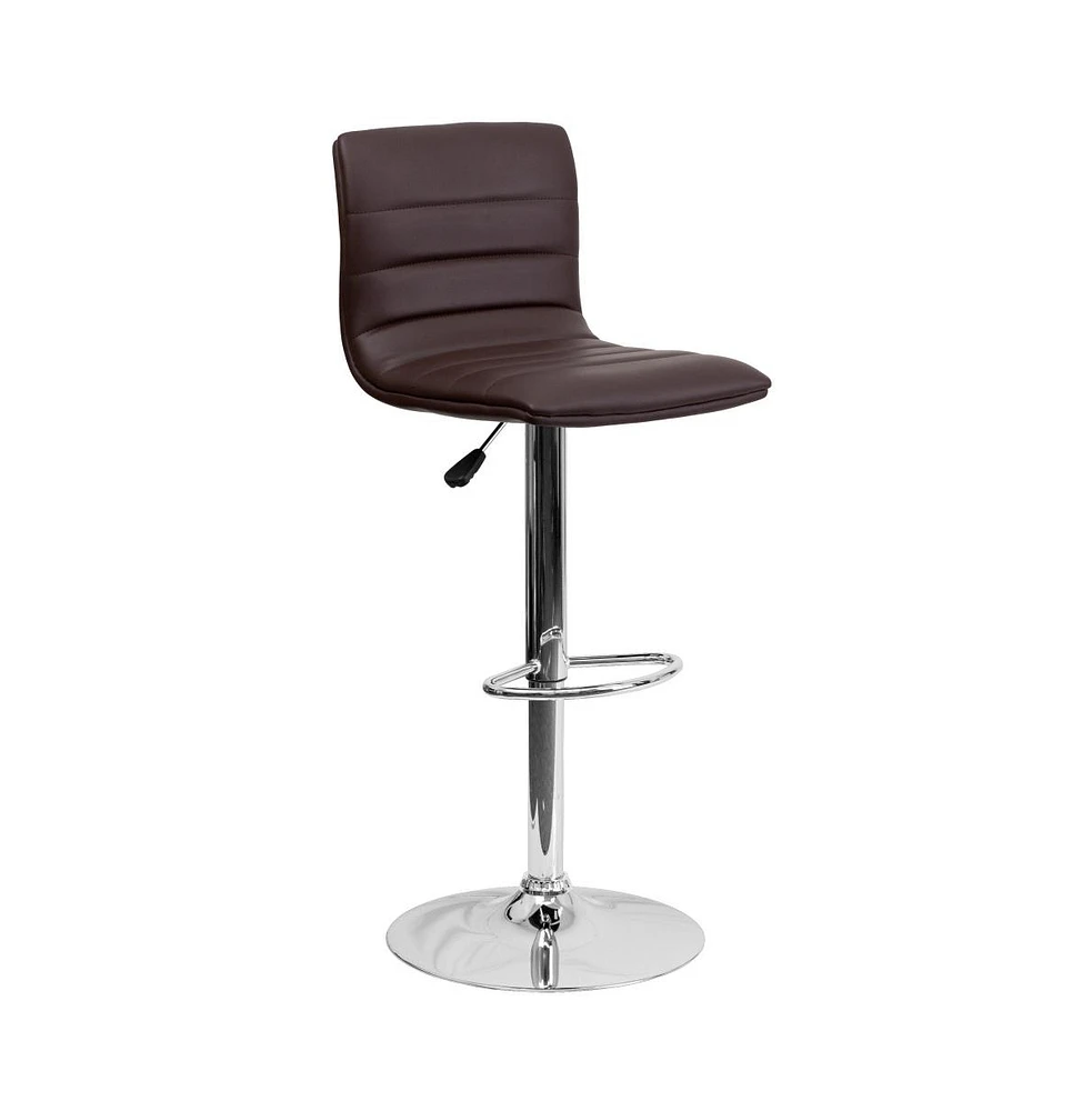 Coti Modern Channel Tufted Upholstered Height Adjustable Mid-Back Stool And Pedestal Base With Footrest