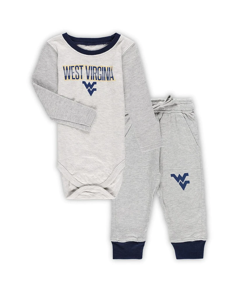 Infant Boys and Girls Wes & Willy Heather Gray West Virginia Mountaineers Jie Long Sleeve Bodysuit Pants Set