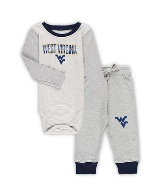 Infant Boys and Girls Wes & Willy Heather Gray West Virginia Mountaineers Jie Long Sleeve Bodysuit Pants Set