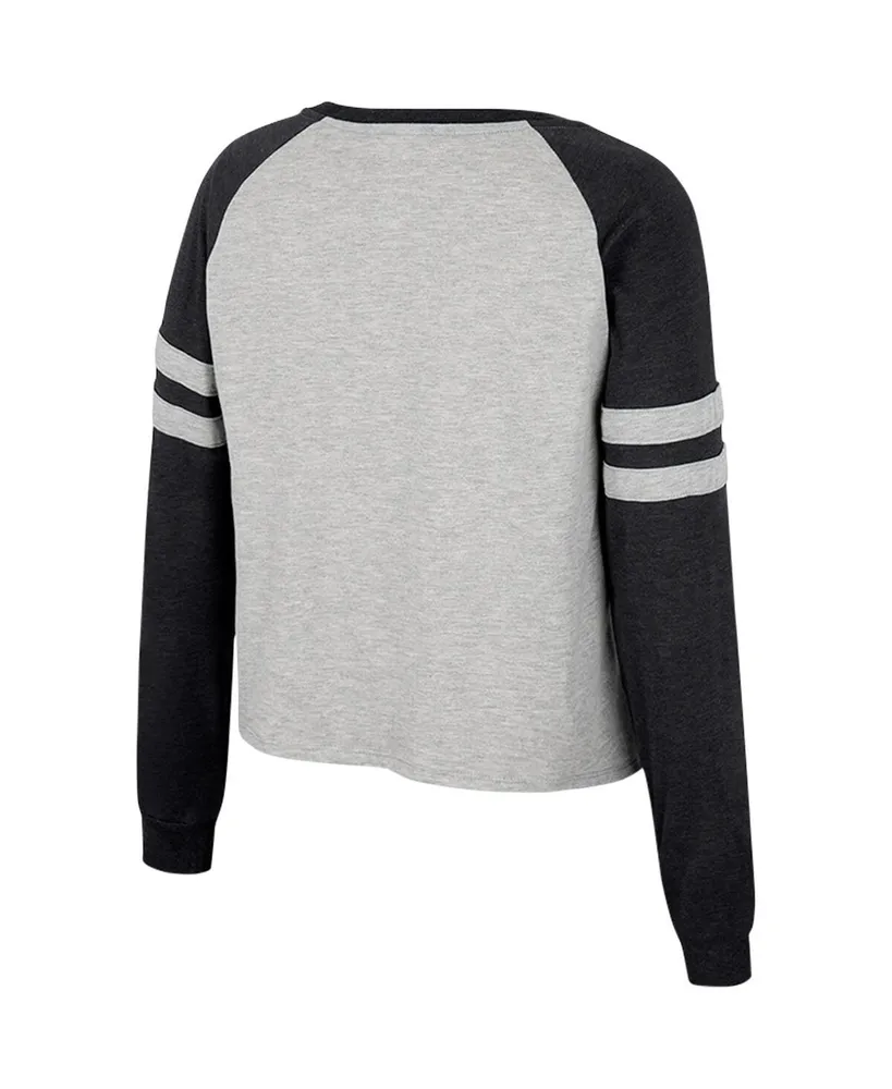 Women's Colosseum Heather Gray Purdue Boilermakers I'm Gliding Here Raglan Long Sleeve Cropped T-shirt