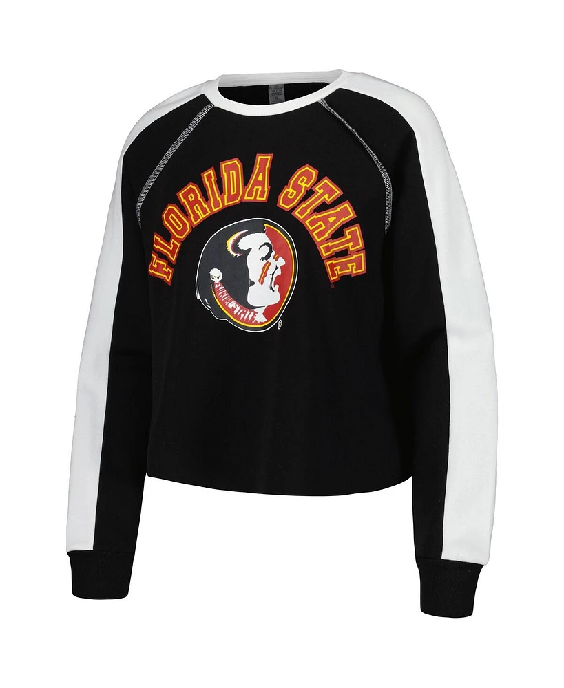 Women's Gameday Couture Black Florida State Seminoles Blindside Raglan Cropped Pullover Sweatshirt