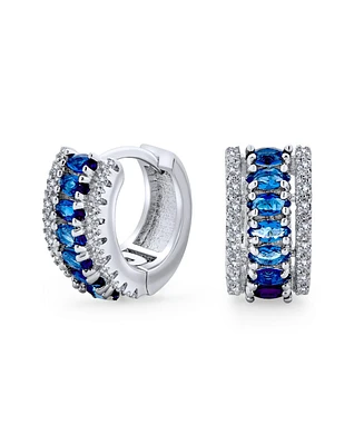 Bling Jewelry Royal Blue Cz Edge Cubic Zirconia Mini Hoop Huggie Earrings Cocktail Prom 0.5" Diameter