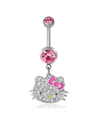 Hello Kitty Sanrio 14G Stainless Steel (316L) Piercing Element Dangle Belly Button Ring - Pink Crystal