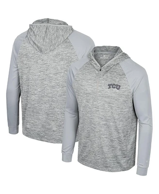 Men's Colosseum Gray Tcu Horned Frogs Cybernetic Raglan Quarter-Zip Hooded Top