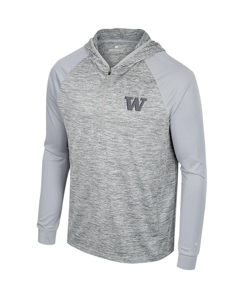 Men's Colosseum Gray Washington Huskies Cybernetic Raglan Quarter-Zip Hooded Top