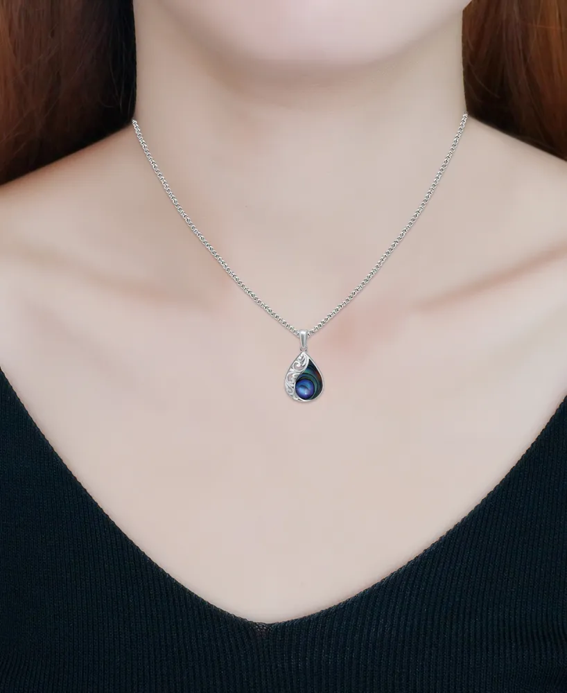 Macy's Abalone Inlay Teardrop Filigree Pendant Necklace