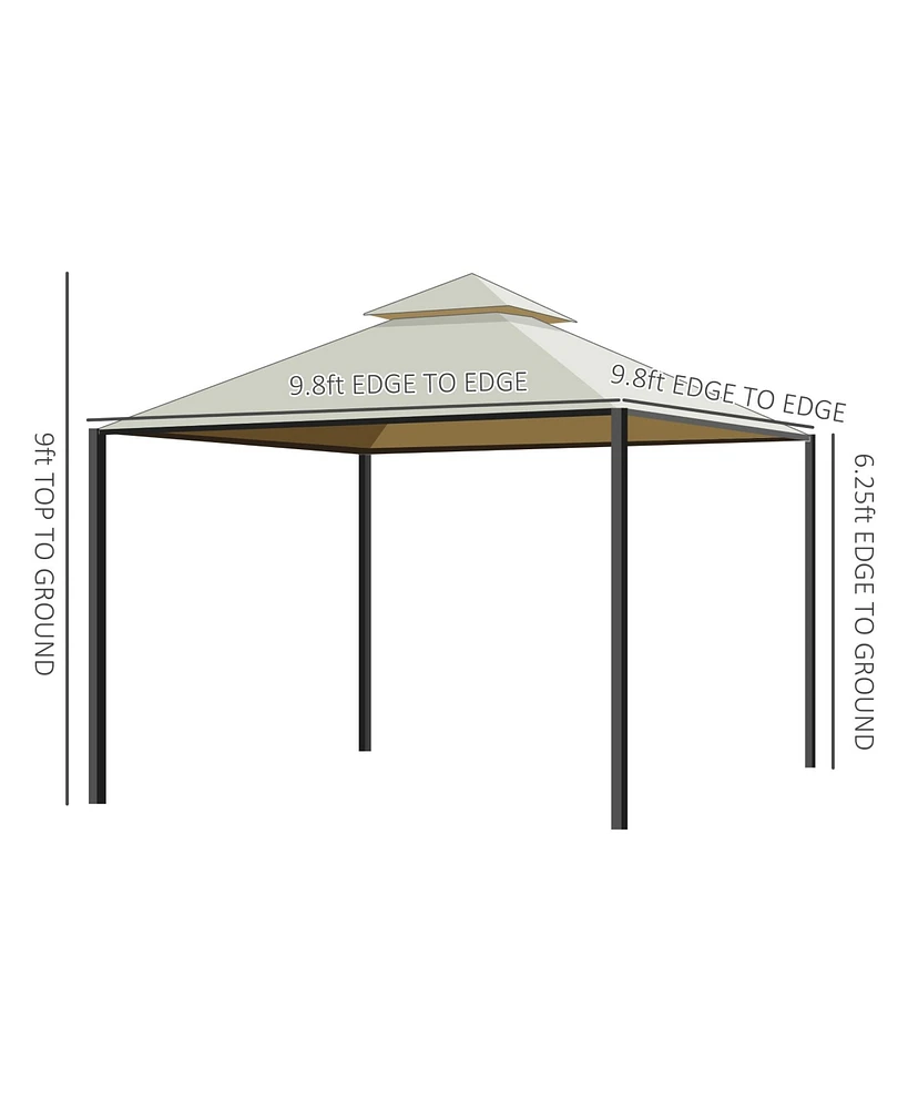 Outsunny 10' x Outdoor Patio Gazebo with Curtains, Two-Tier Roof