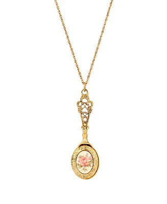2028 Acrylic Flower Decal Oval Locket Necklace