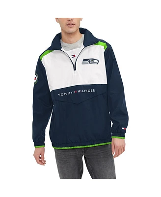 Men's Tommy Hilfiger Navy, White Seattle Seahawks Carter Half-Zip Hooded Top